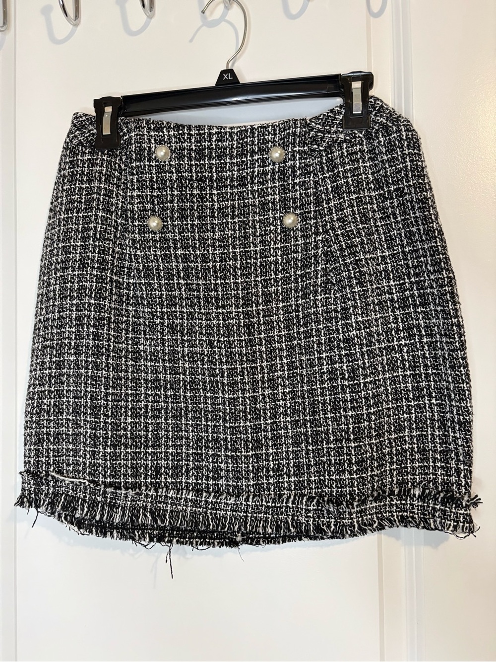 Black and White Tweed Pearl-Button Skirt